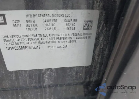 2014 Chevrolet Cruze 1Lt Auto z USA, uszkodzony, nr VIN 1G1PC5SB5E7476317